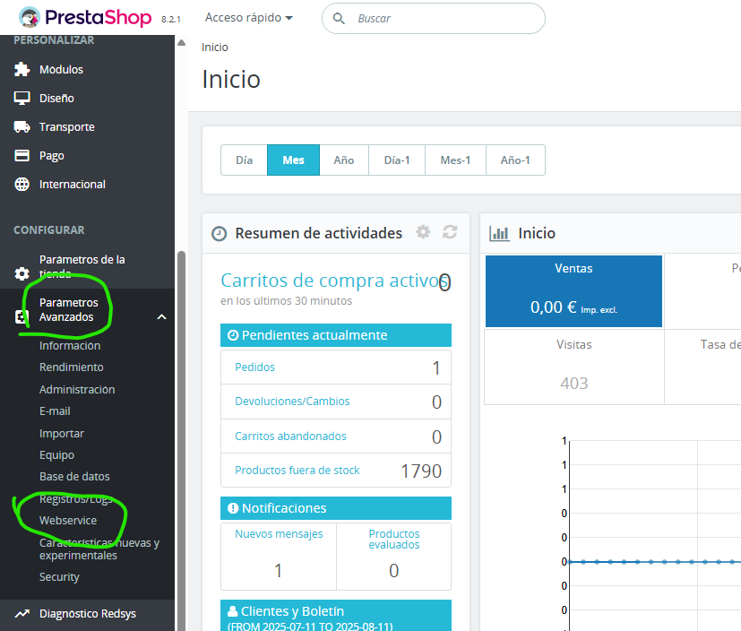 Menú Webservice PrestaShop